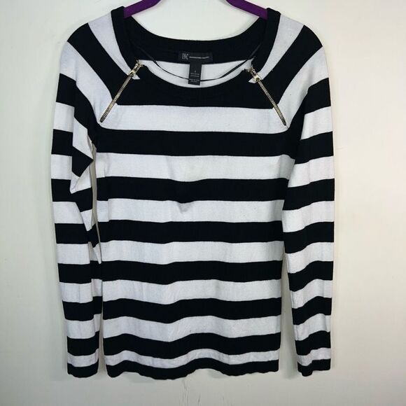 INC International Concepts Zipper Shoulder‎ Striped Sweater - Picture 7 of 7